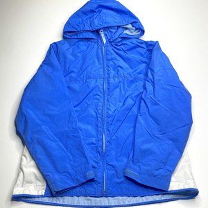 Fall Creek girl's size 14/16, water repellant light blue hooded rain jacket.